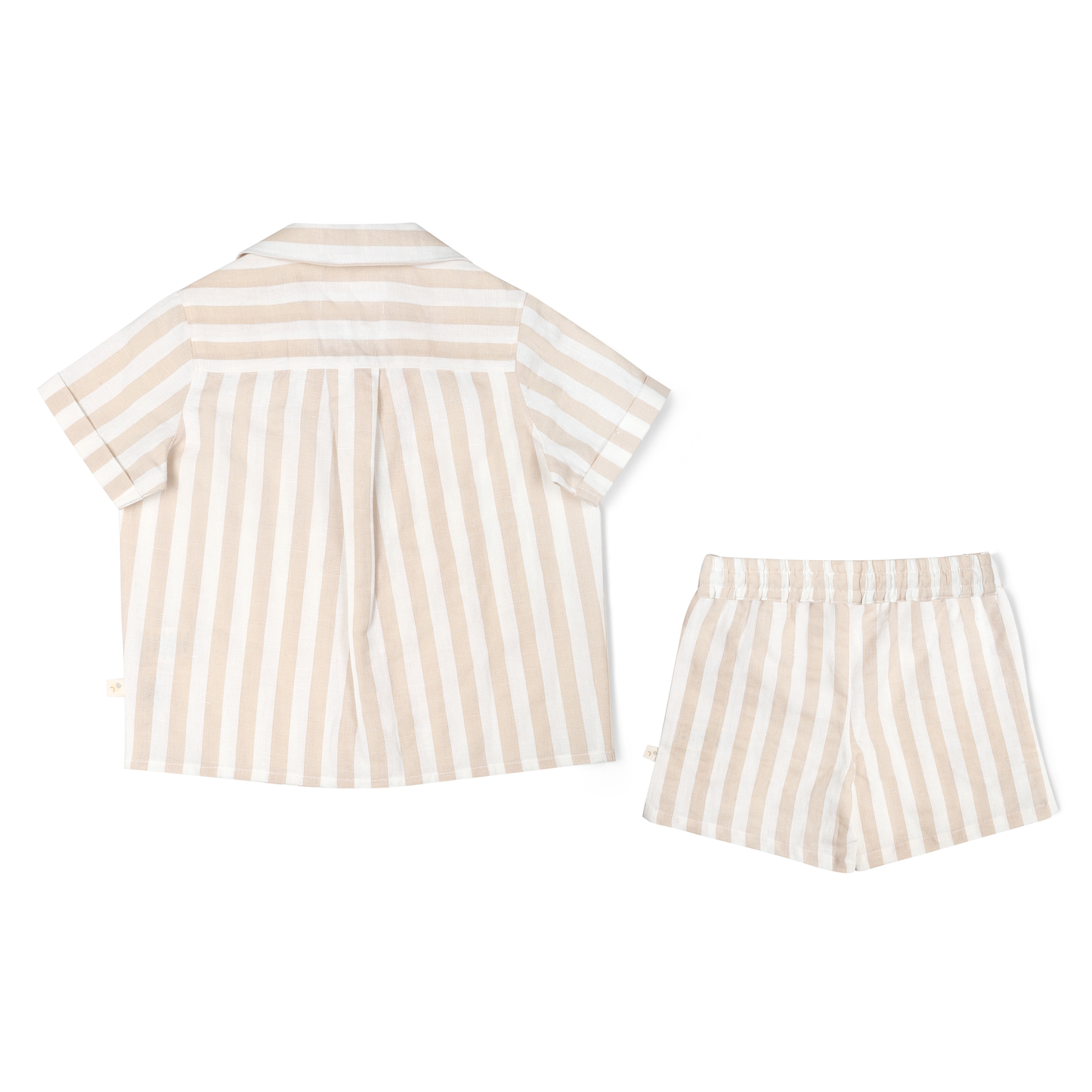 Makemake Organics - Organic Shirt and Shorts Set - Beige Stripes
