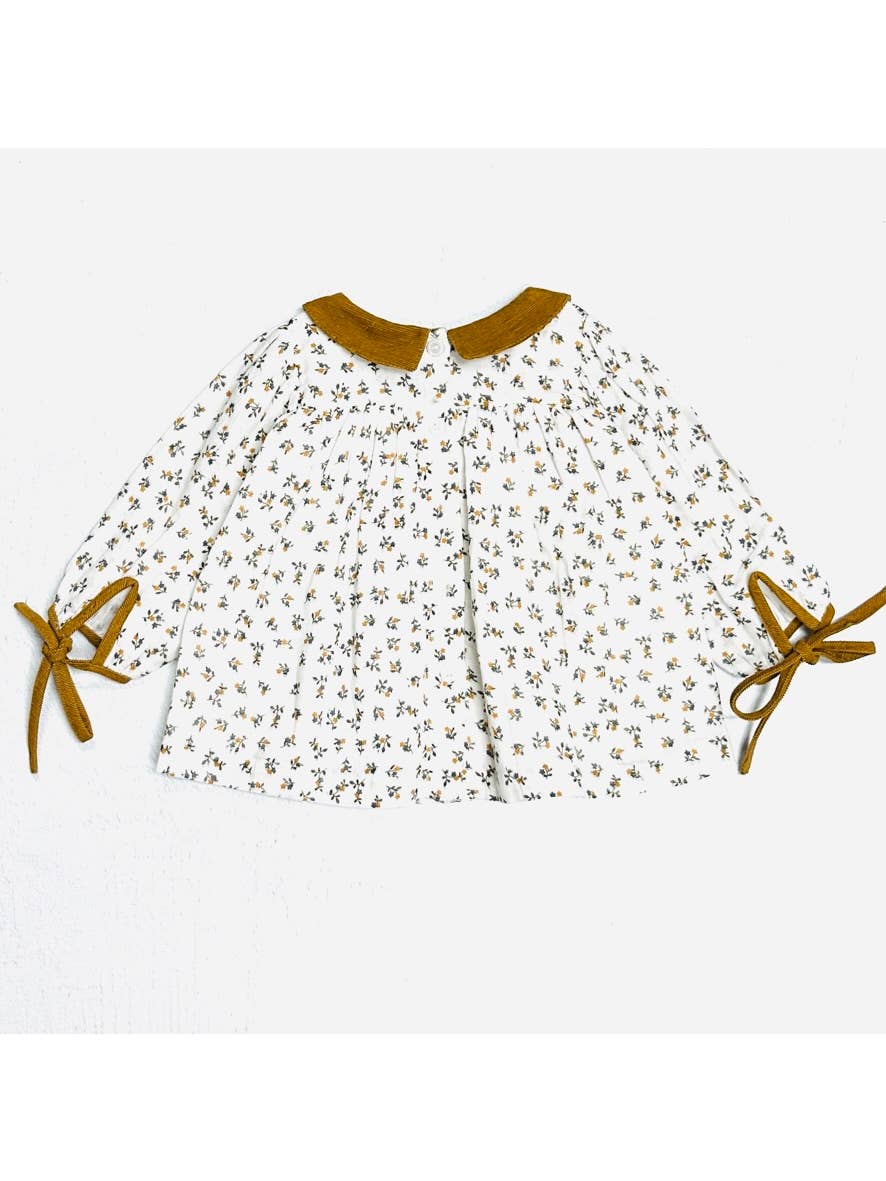 Mustard Floral Muslin Baby Dress + Corduroy Bloomer