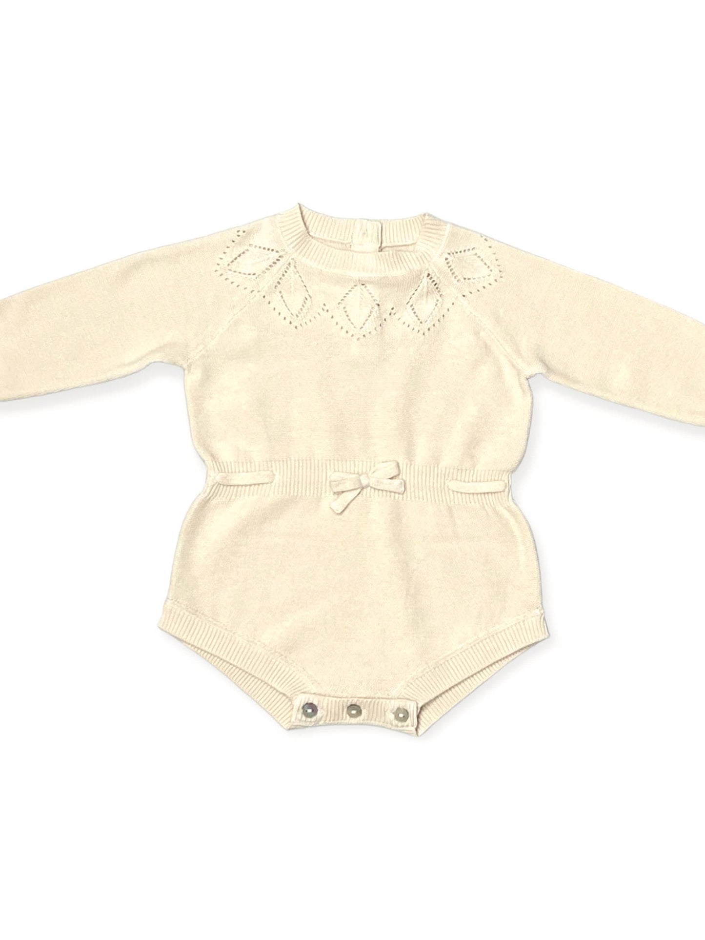 Cream Milan Pointelle Knit Baby Girl Bodysuit 3pc SET