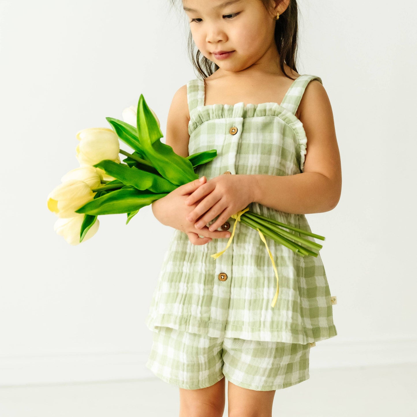 Makemake Organics - Organic Peplum Top and Shorts Set - Gingham