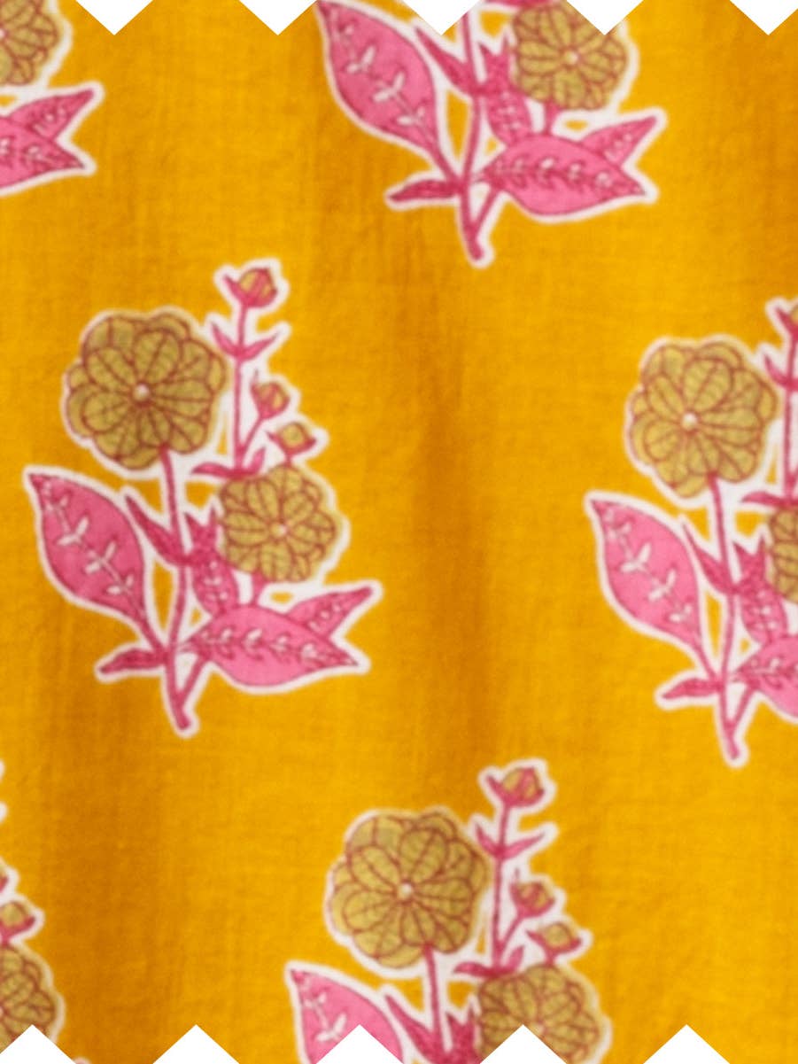 Mustard Floral Smocked Long Sleeve Dress