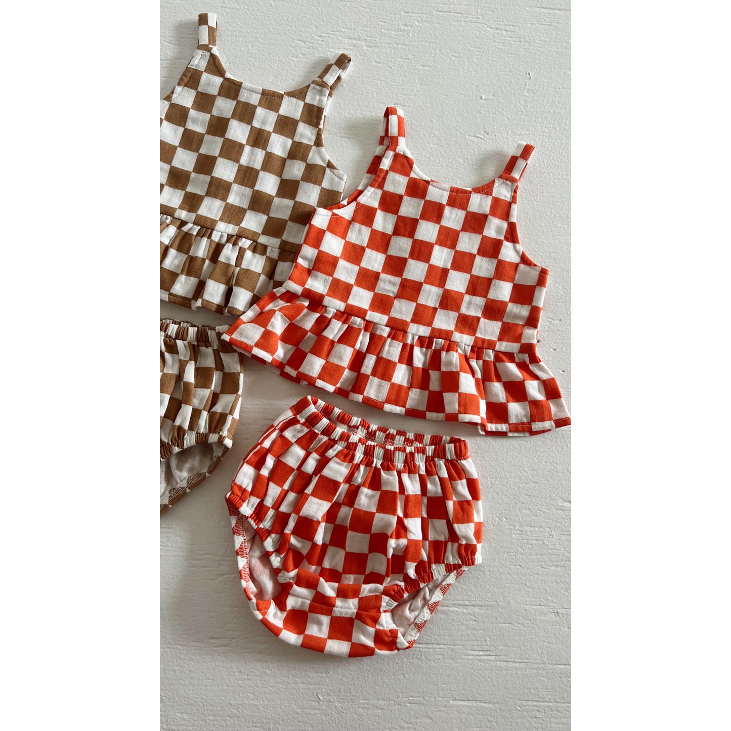 SIIX Collection - Tangerine Checkerboard Peplum Set