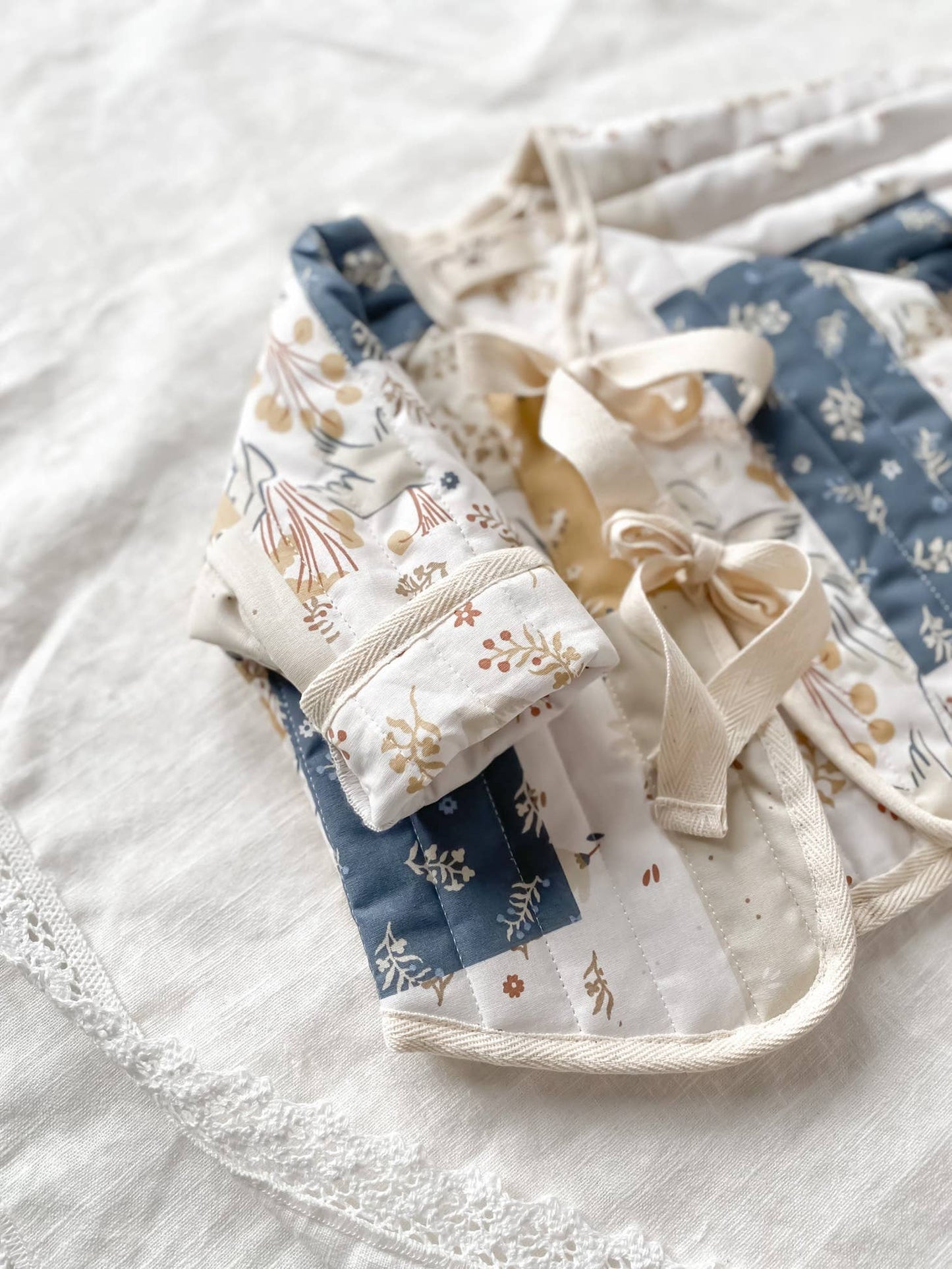 Quilted Jacket - Ivory/Blue Patchwork or Rose Floral