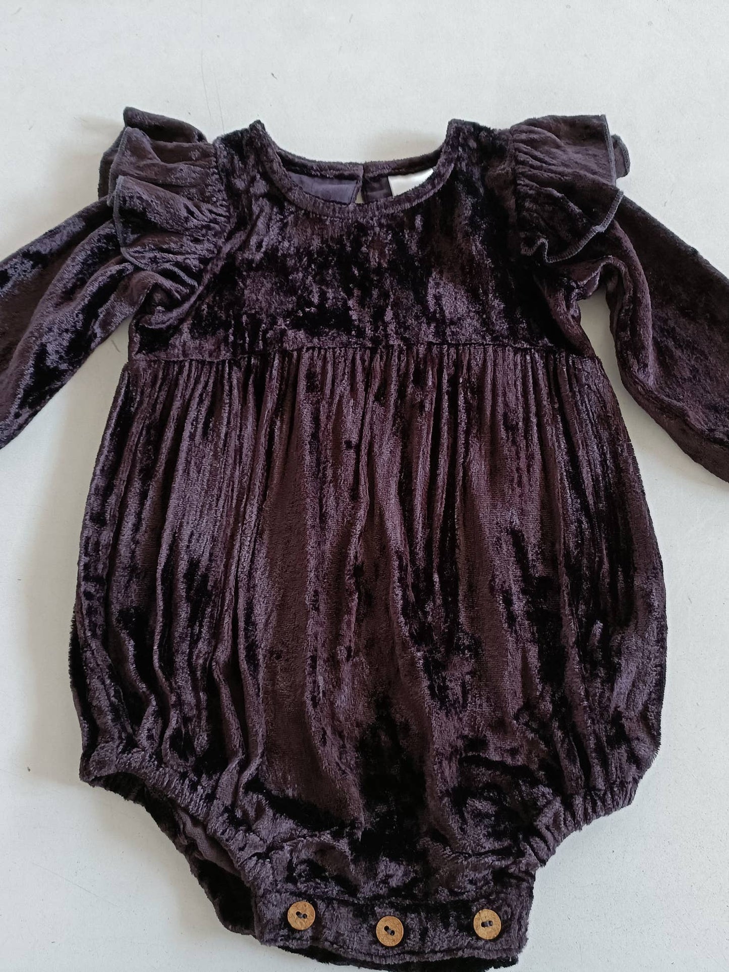 Velvet Ruffle Romper - Baby Pink, Aubergine, or Gold