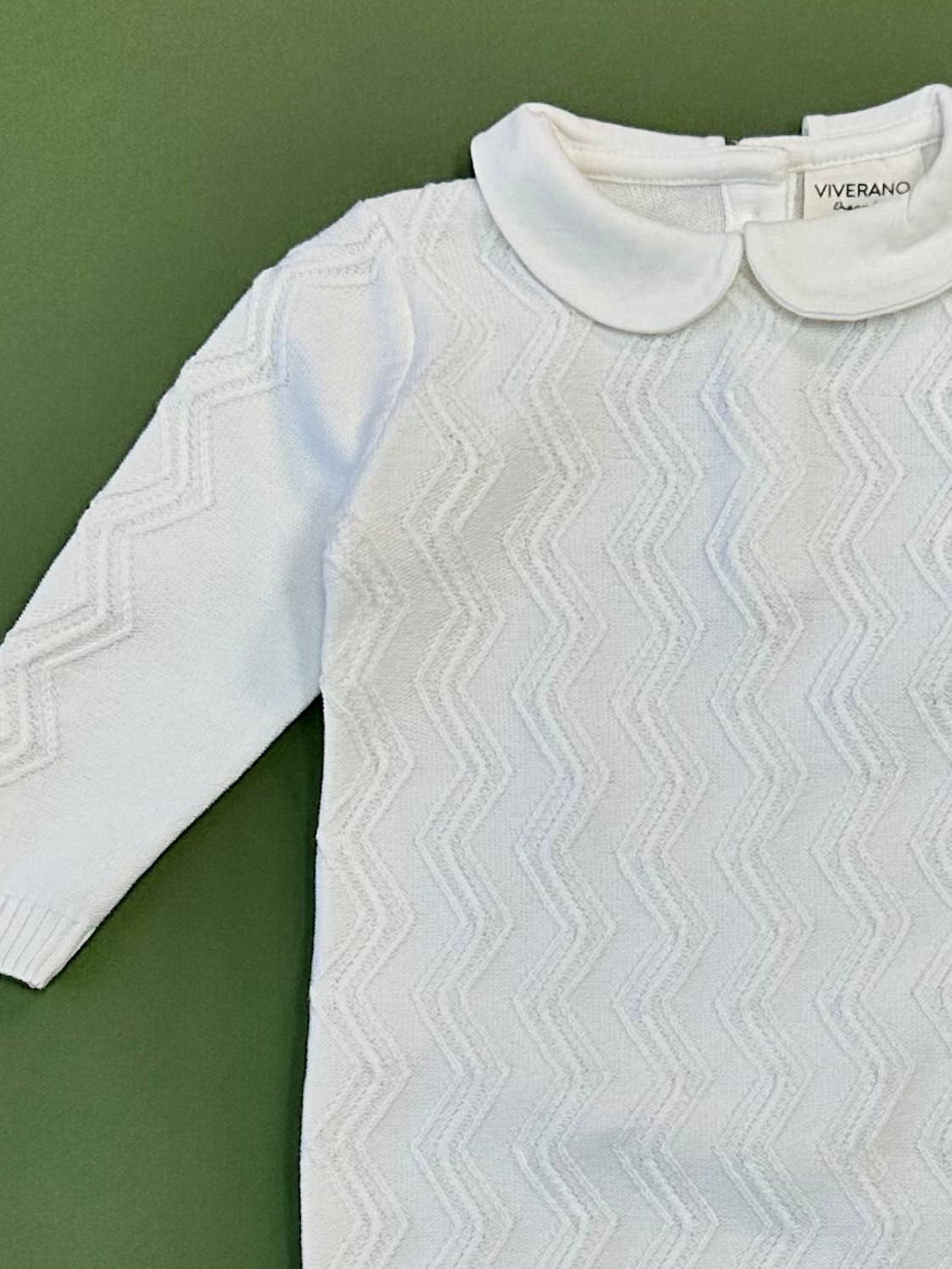 White Chevron Knit Peter Pan Baby Jumpsuit