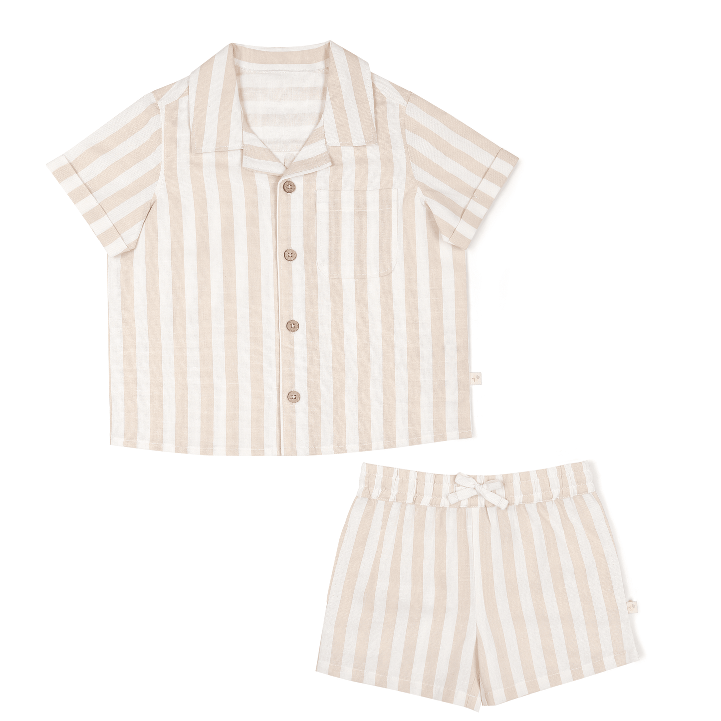 Makemake Organics - Organic Shirt and Shorts Set - Beige Stripes