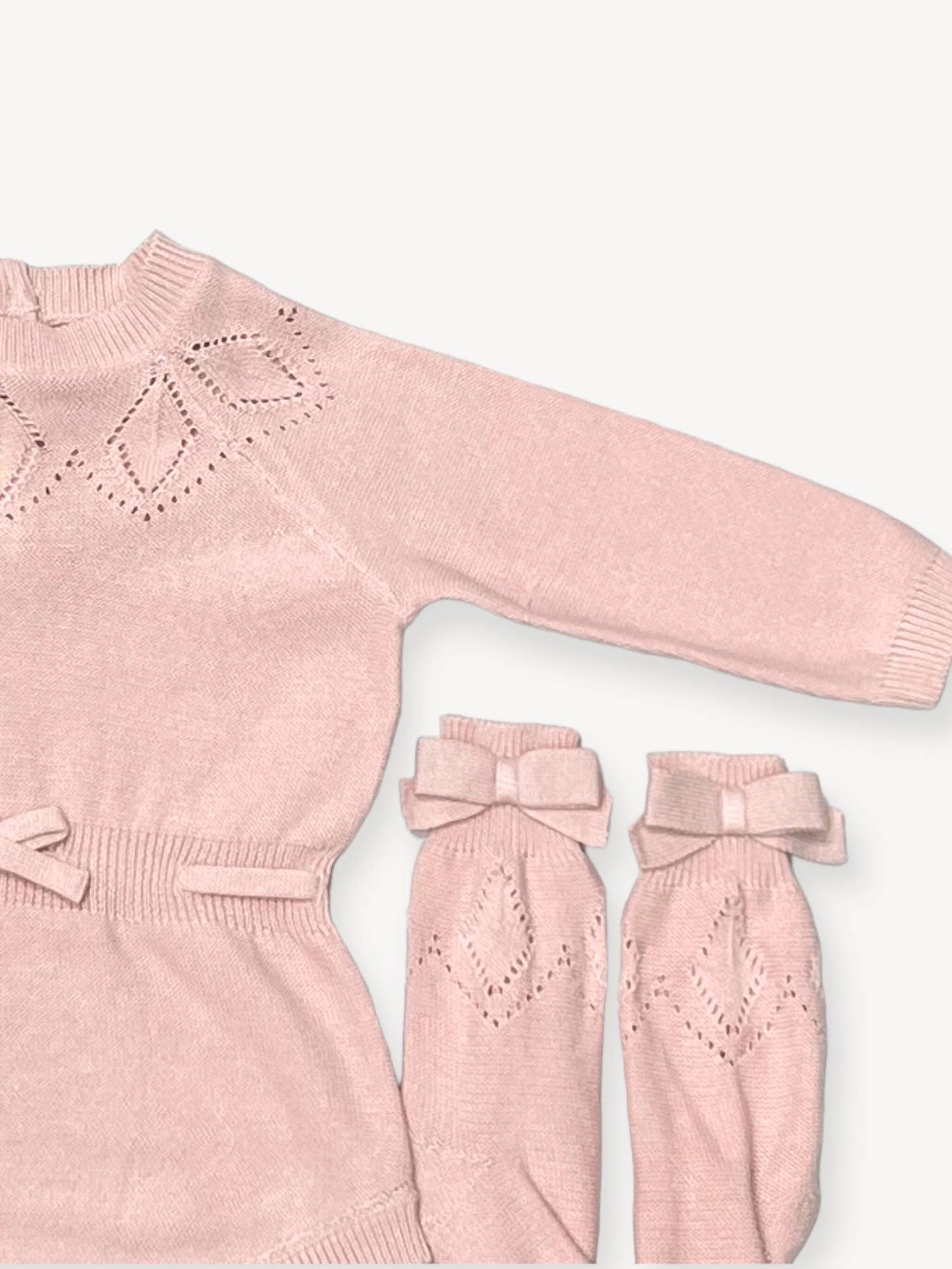 Cream Milan Pointelle Knit Baby Girl Bodysuit 3pc SET