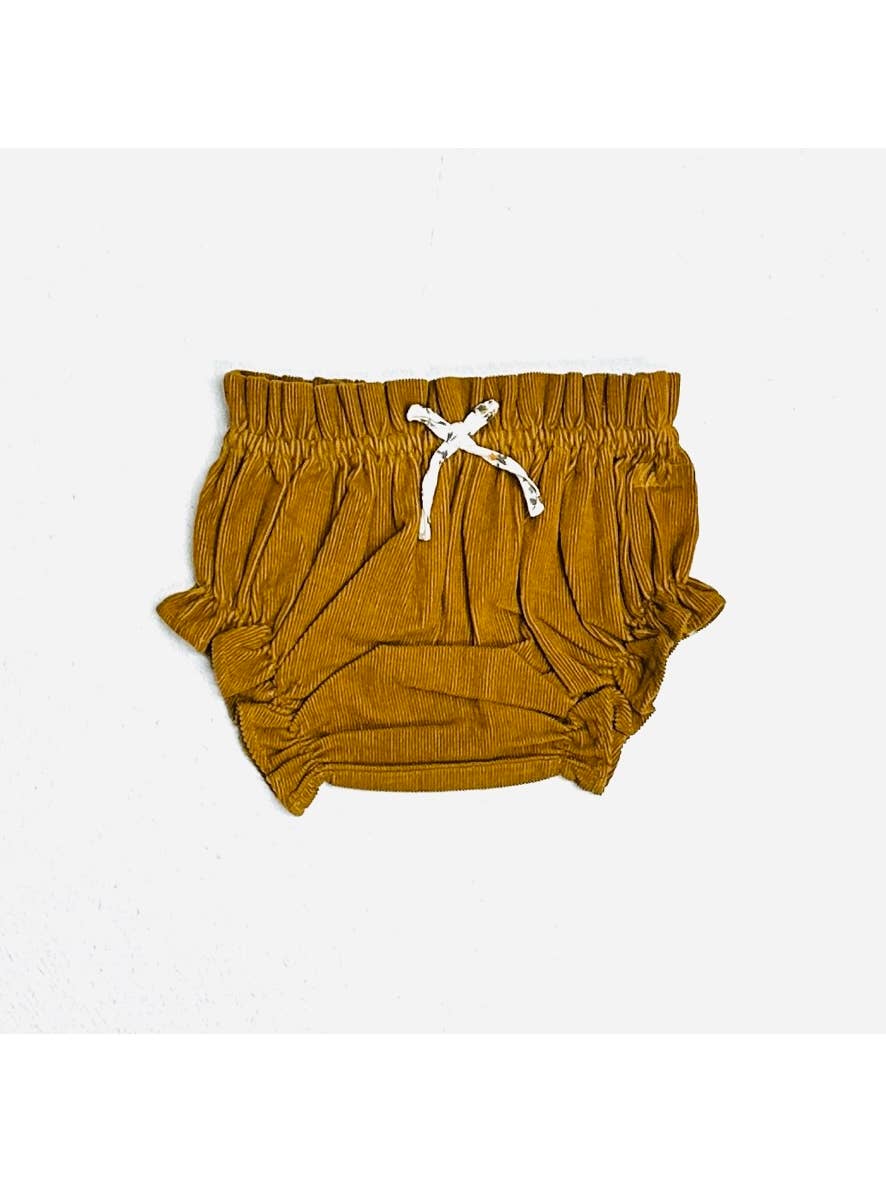 Mustard Floral Muslin Baby Dress + Corduroy Bloomer
