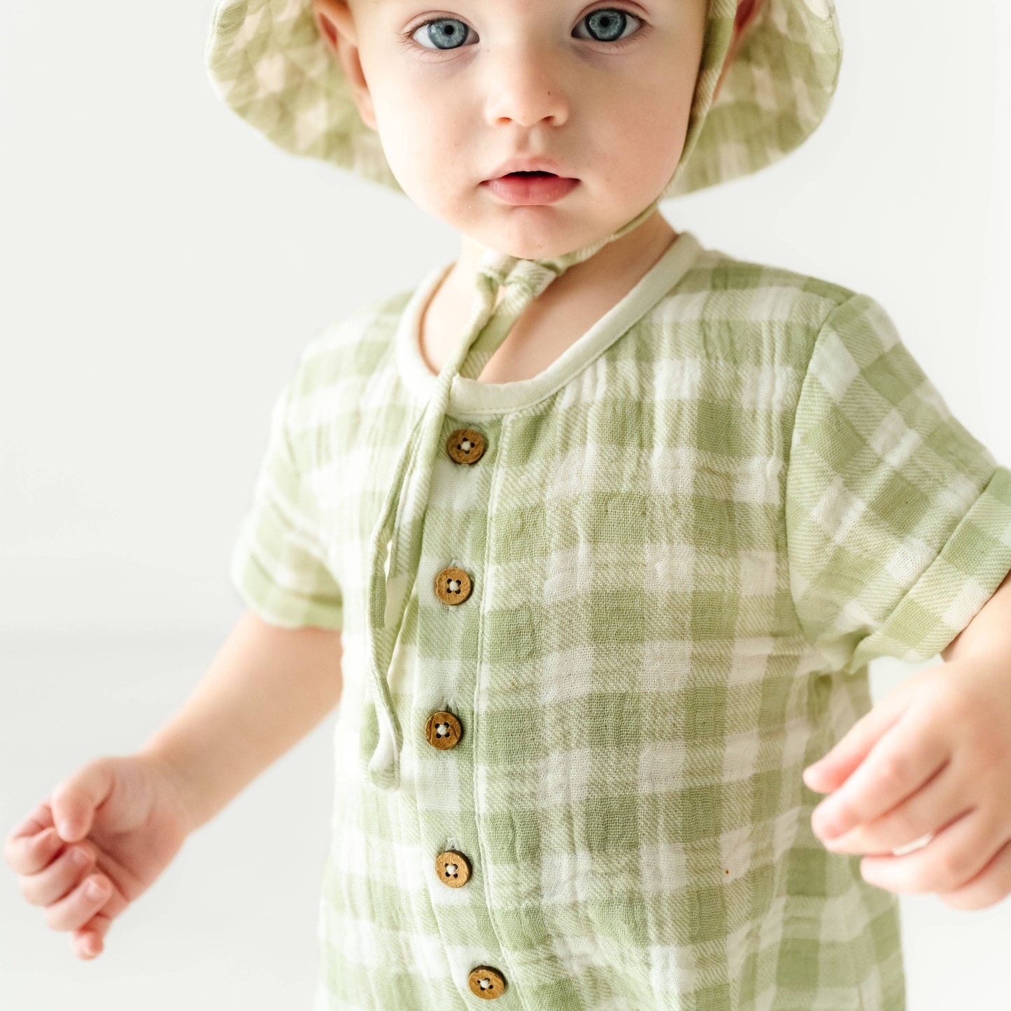 Makemake Organics - Organic Short Bubble Romper - Gingham