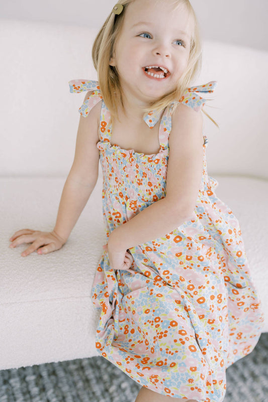 Polished Prints - Flower Child Play Smocked Dress