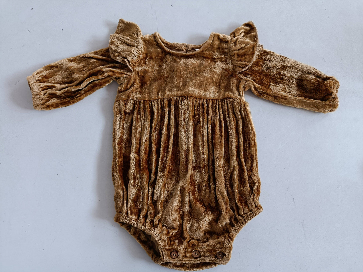 Velvet Ruffle Romper - Baby Pink, Aubergine, or Gold