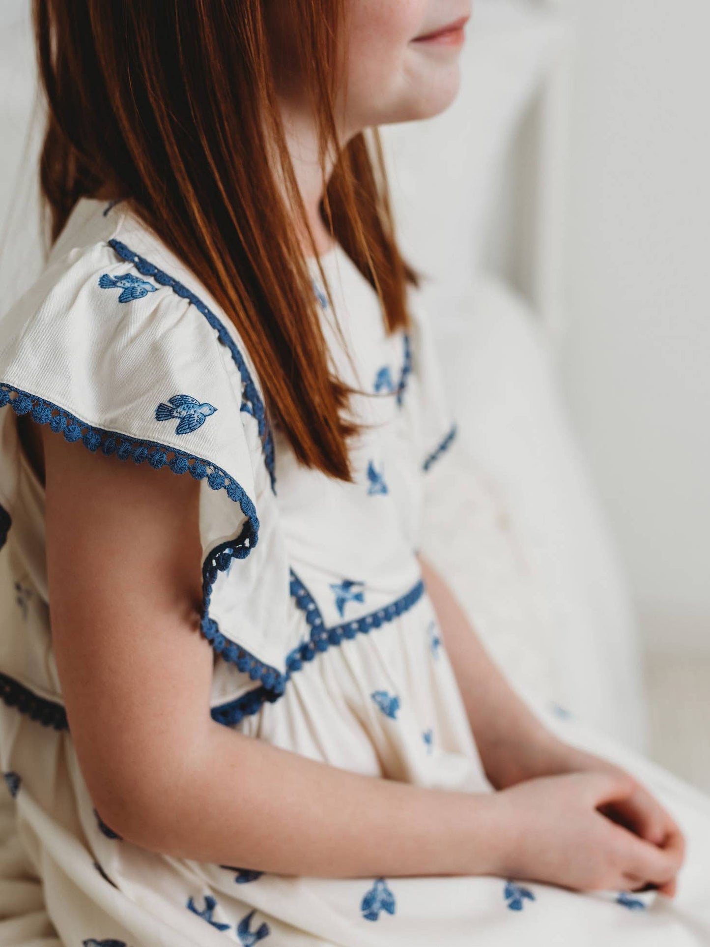 City Mouse Studio - Flutter Sleeve Dress- Bluebirds