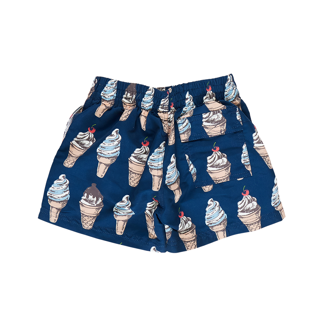 Pink Chicken Boys Swim Trunk - Navy Soft Serve Ice Cream