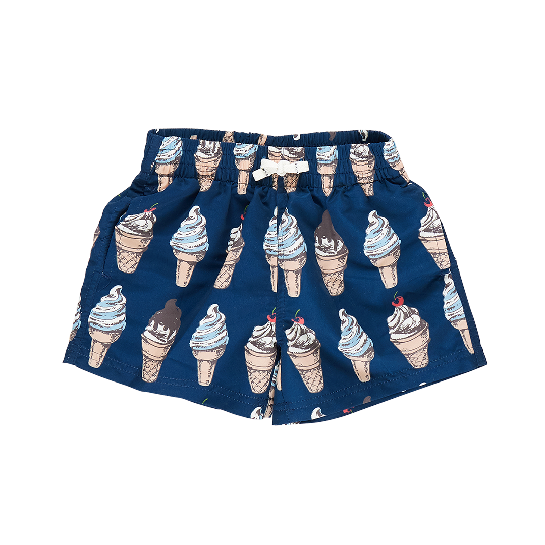 Pink Chicken Boys Swim Trunk - Navy Soft Serve Ice Cream