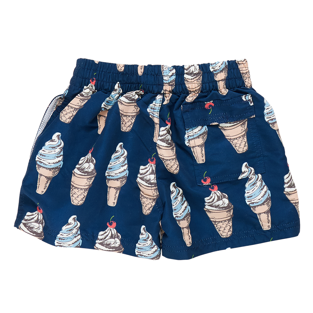 Pink Chicken Boys Swim Trunk - Navy Soft Serve Ice Cream