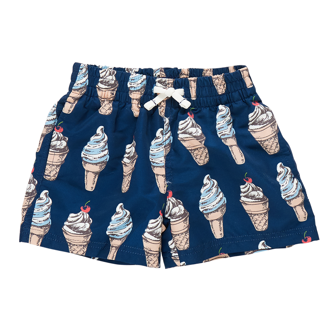 Pink Chicken Boys Swim Trunk - Navy Soft Serve Ice Cream