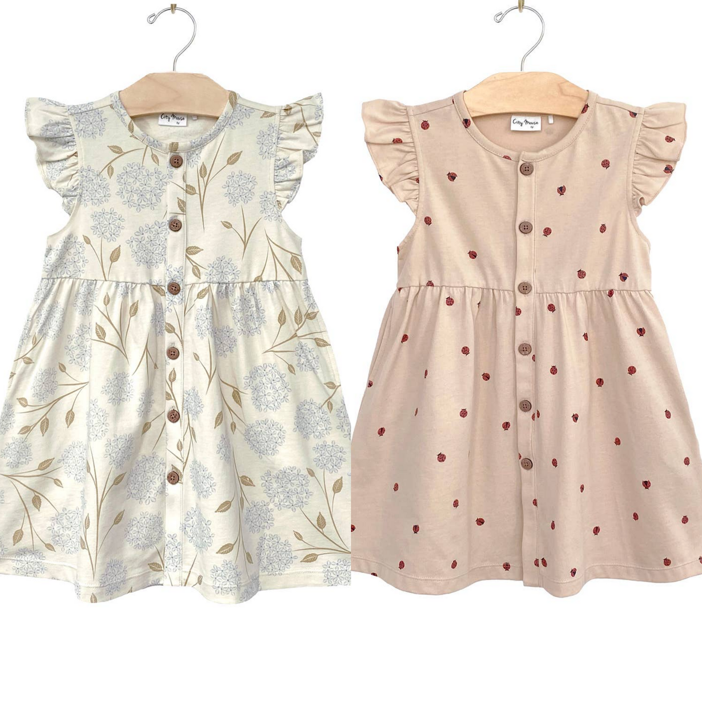 City Mouse Studio - Button Up Dress - Hydrangea or Ladybug