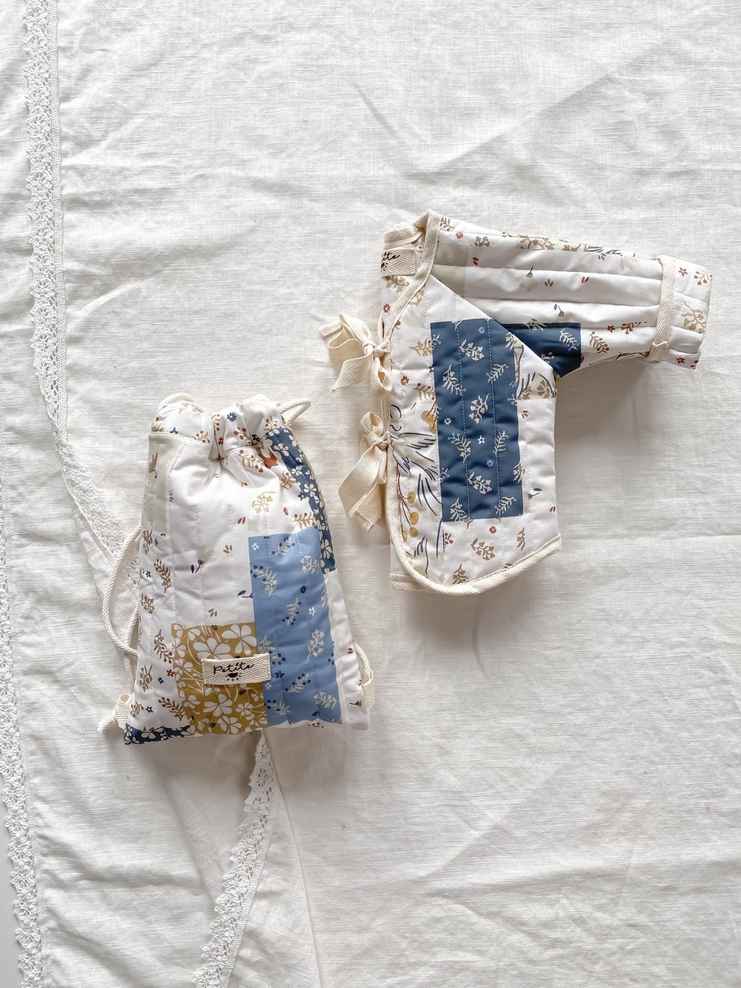 Quilted Jacket - Ivory/Blue Patchwork or Rose Floral