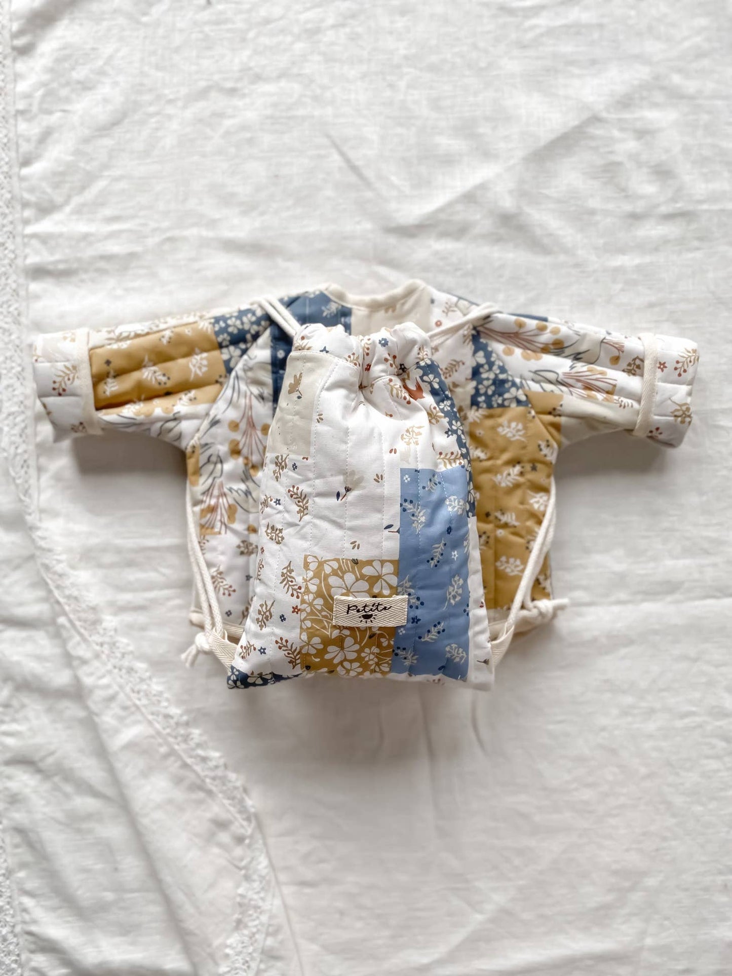 Quilted Jacket - Ivory/Blue Patchwork or Rose Floral