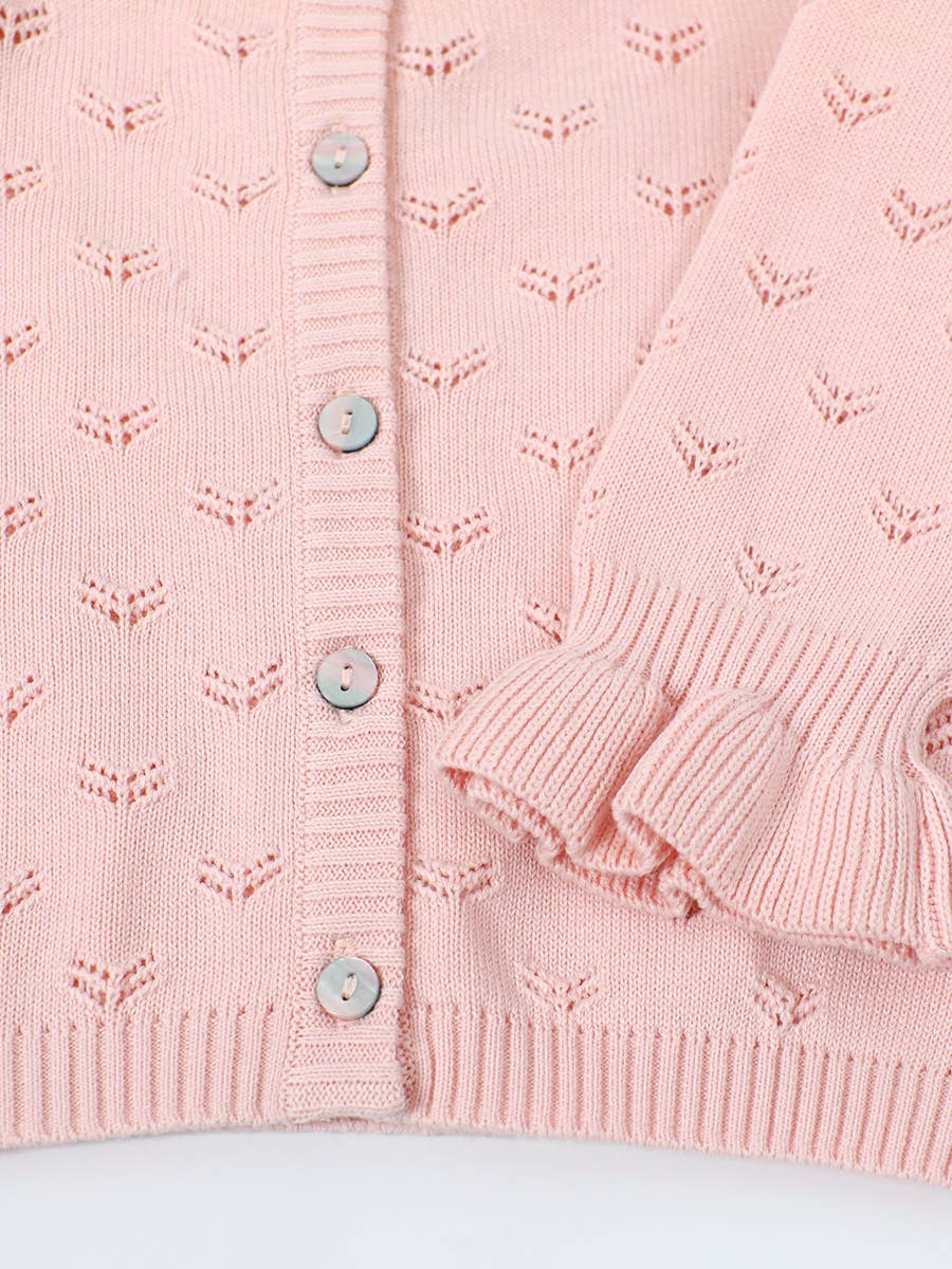 Blush Pink Milan Pointelle Knit Sweater Ruffle Baby Cardigan