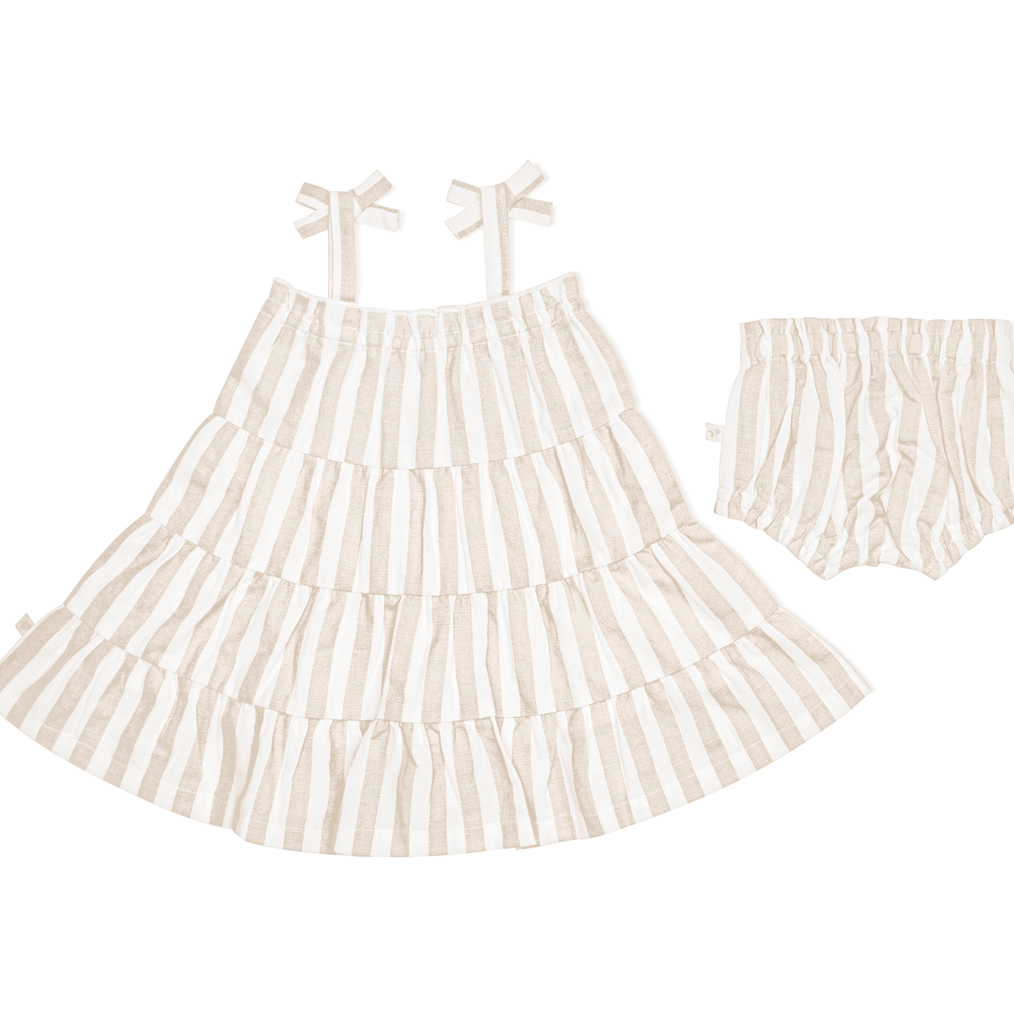 Makemake Organics - Organic Tiered Strap Dress - Beige Stripes