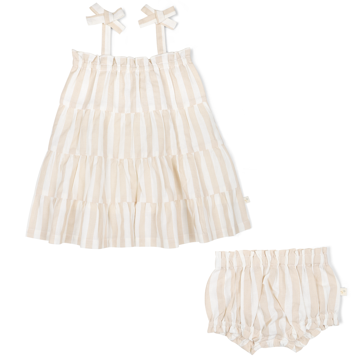 Makemake Organics - Organic Tiered Strap Dress - Beige Stripes