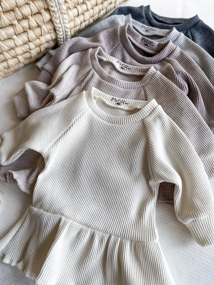 Ivory Waffle Baby Ruffle Hem Dress