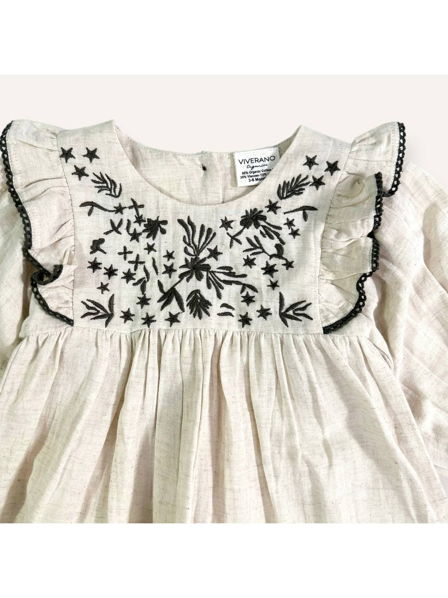 Embroidered & Ruffle Flare Dress