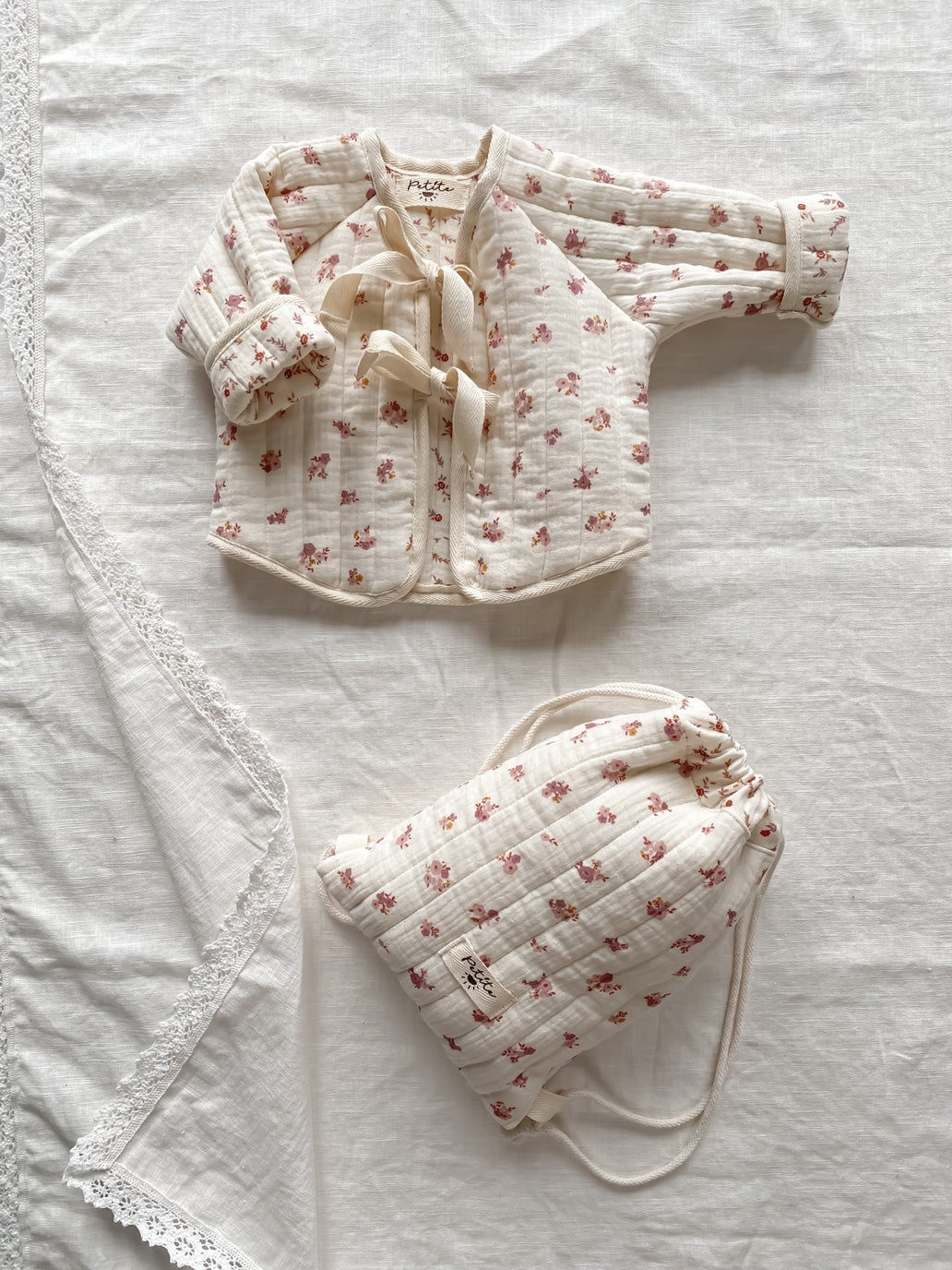 Quilted Jacket - Ivory/Blue Patchwork or Rose Floral