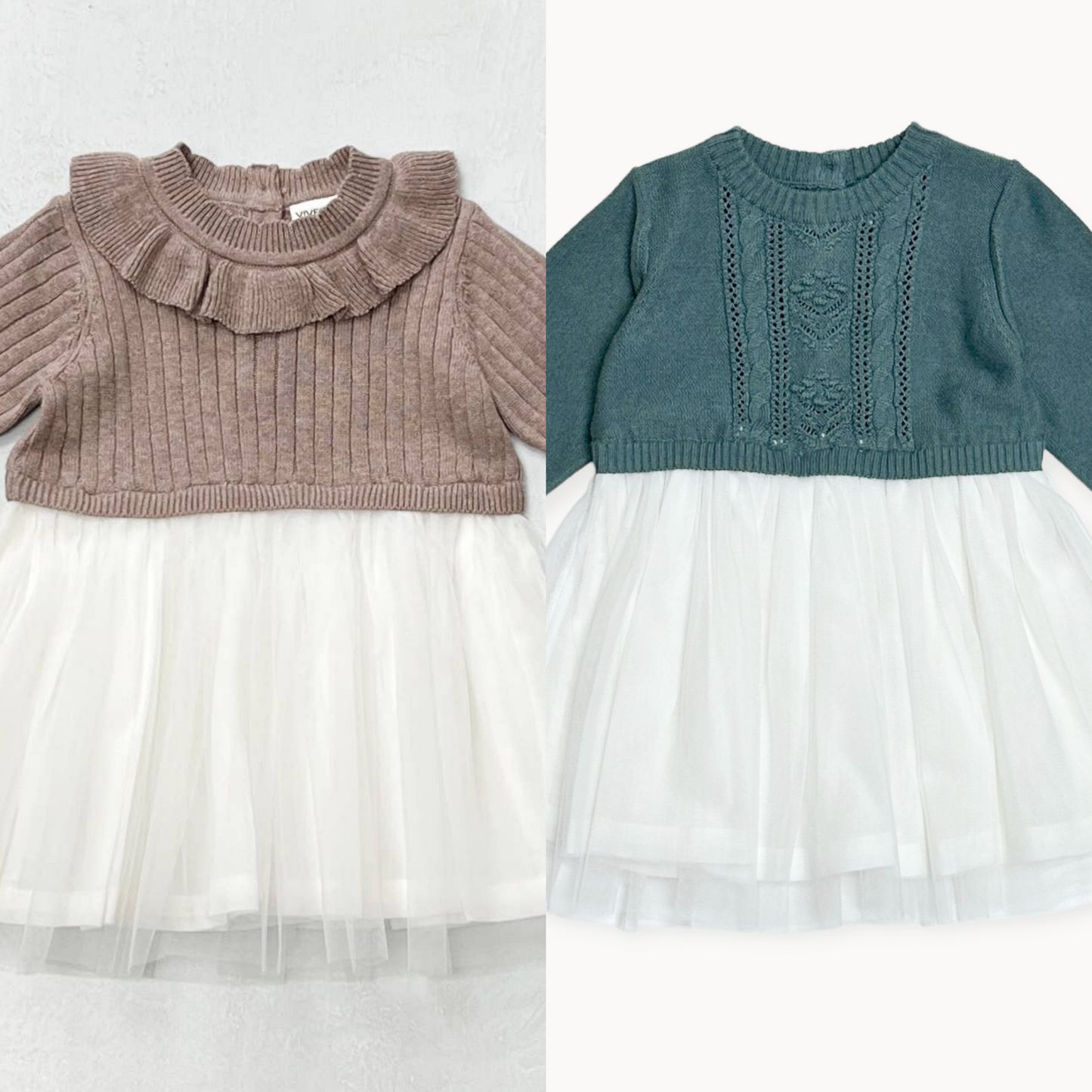 Sweater Top & Tutu Combo Baby Dress - Teal, Cafe Latte or Vintage Rose