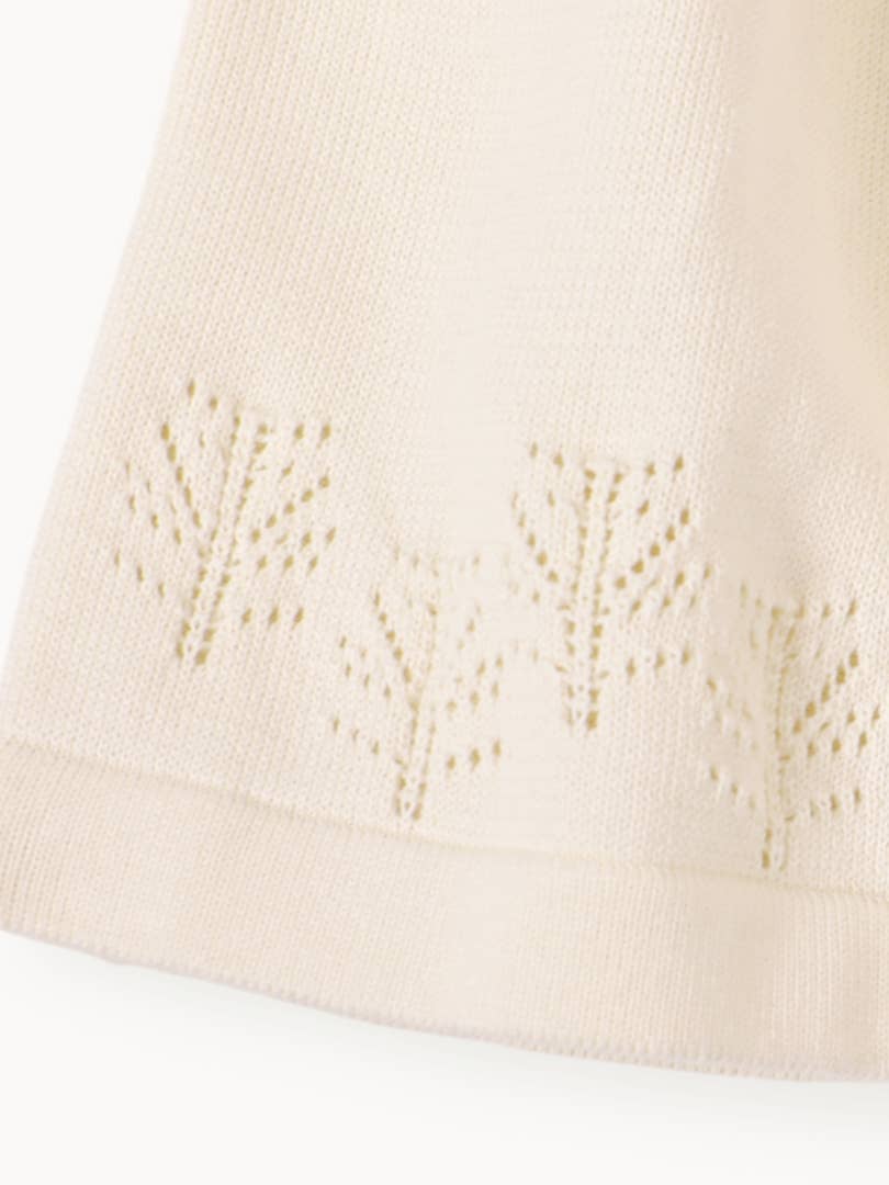 Cream Baby Milan Ruffle Collar Pointelle Knit Sweater Dress