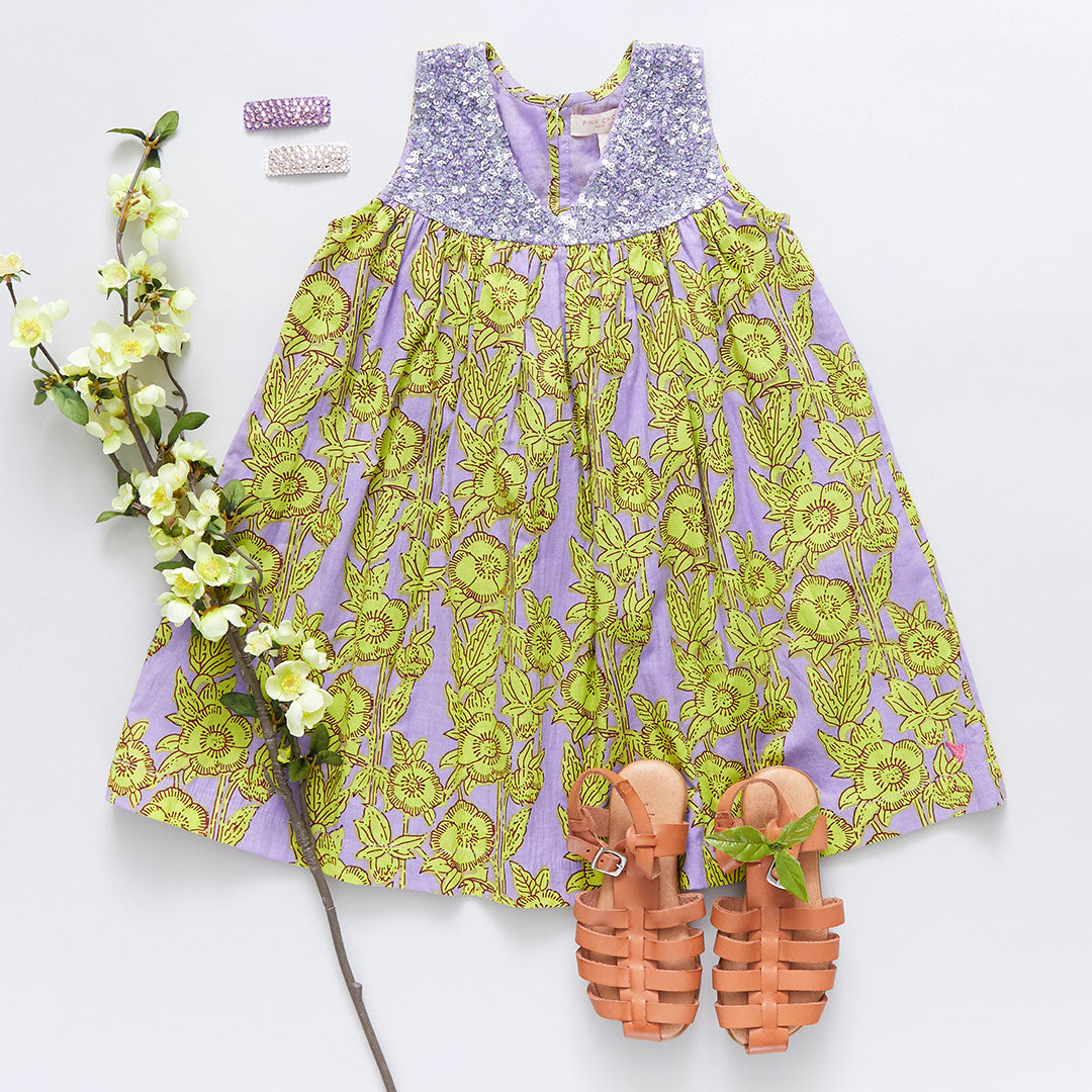 Pink Chicken Lavender Stem Floral Girls Courtney Dress