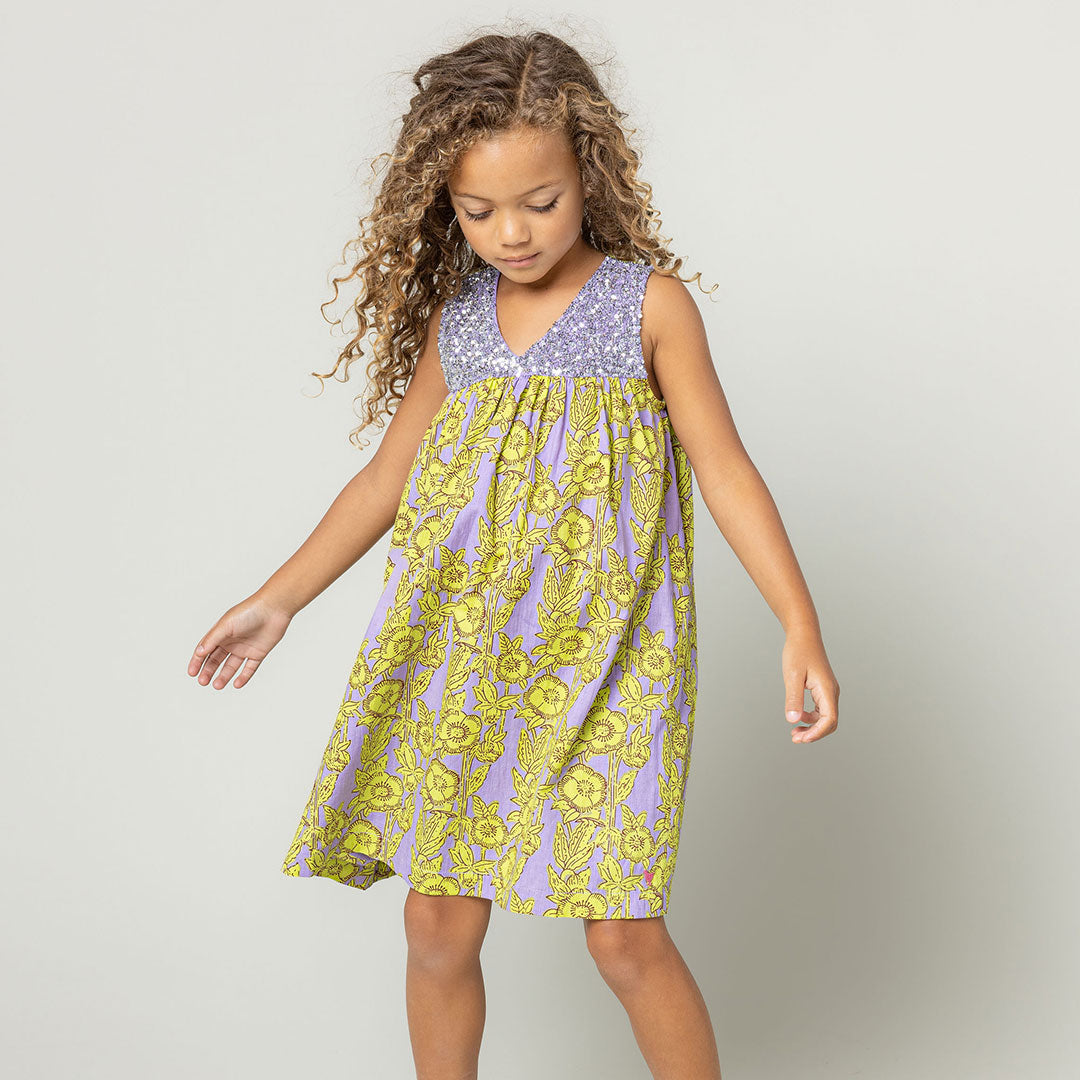 Pink Chicken Lavender Stem Floral Girls Courtney Dress