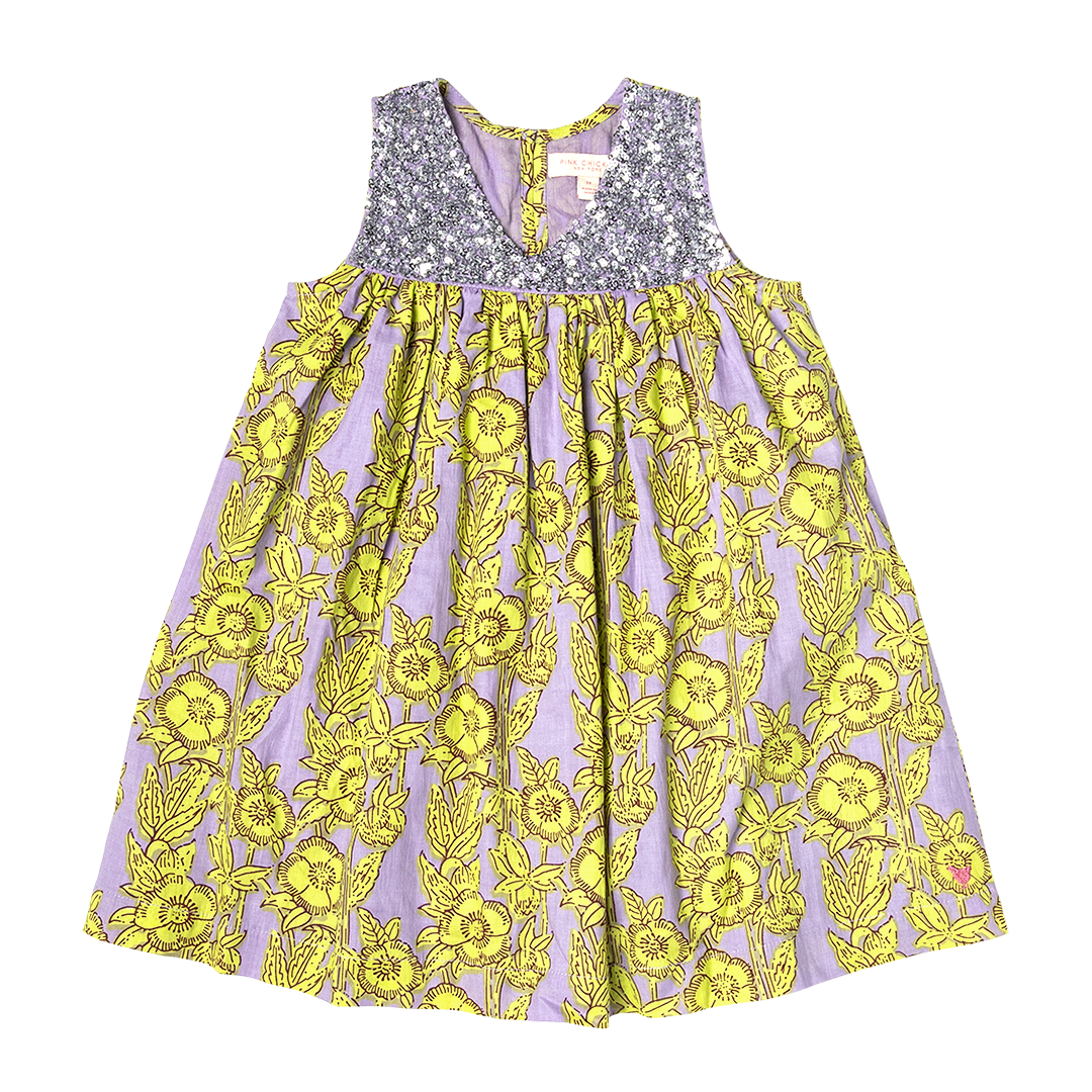 Pink Chicken Lavender Stem Floral Girls Courtney Dress
