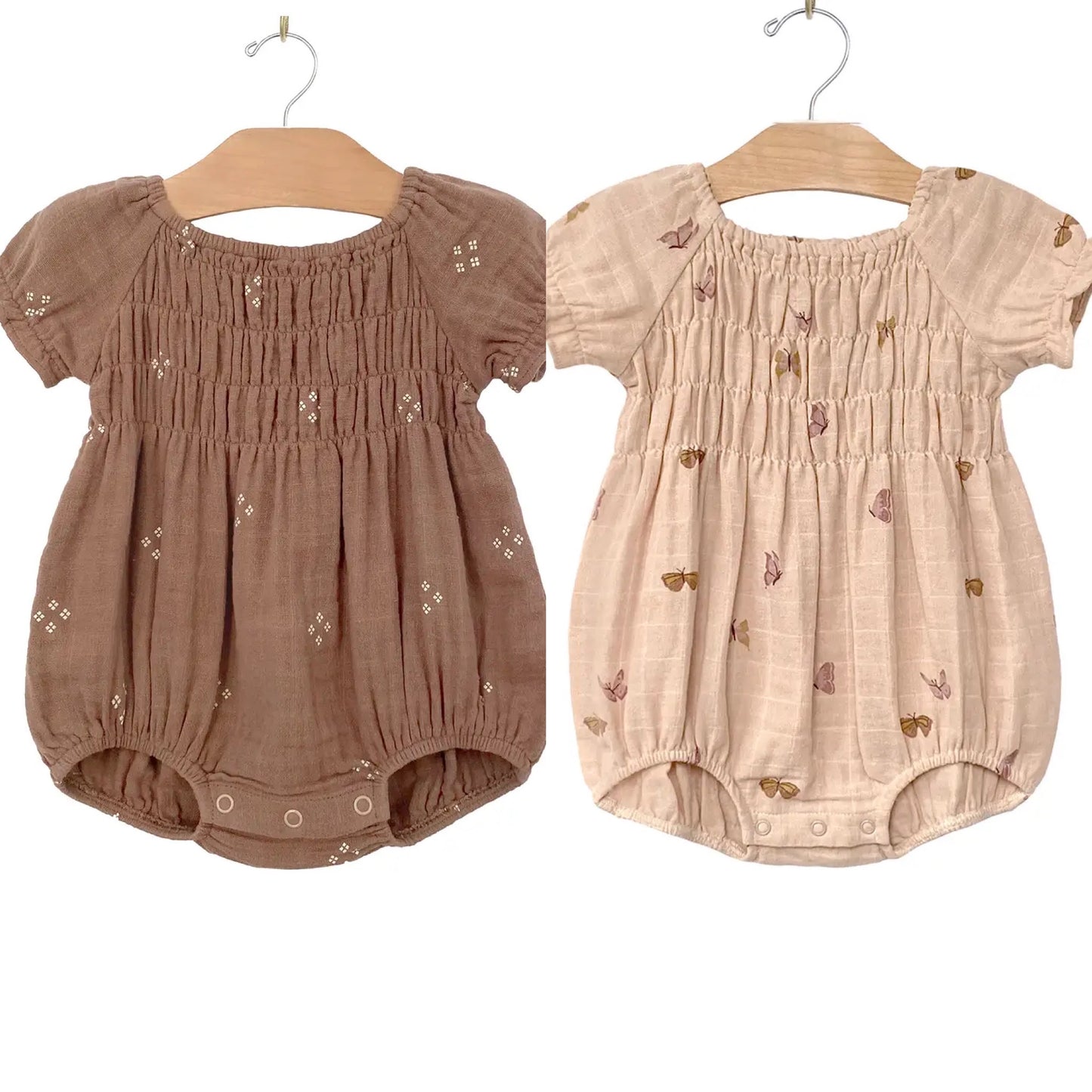 City Mouse Studio - Smocked Short Romper - Butterflies or Diamonds