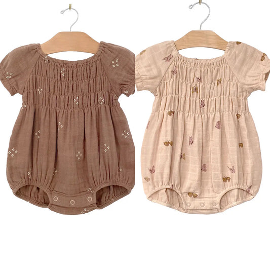 City Mouse Studio - Smocked Short Romper - Butterflies or Diamonds