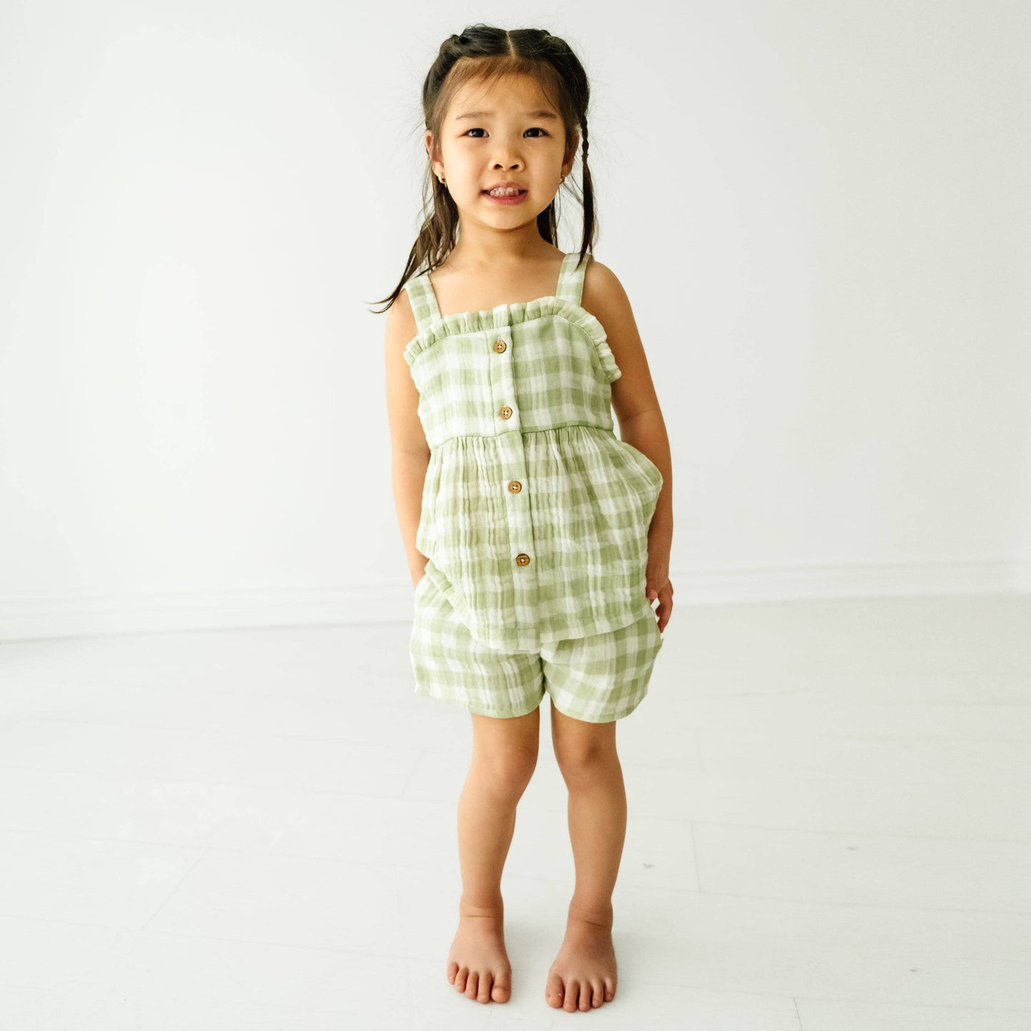 Makemake Organics - Organic Peplum Top and Shorts Set - Gingham