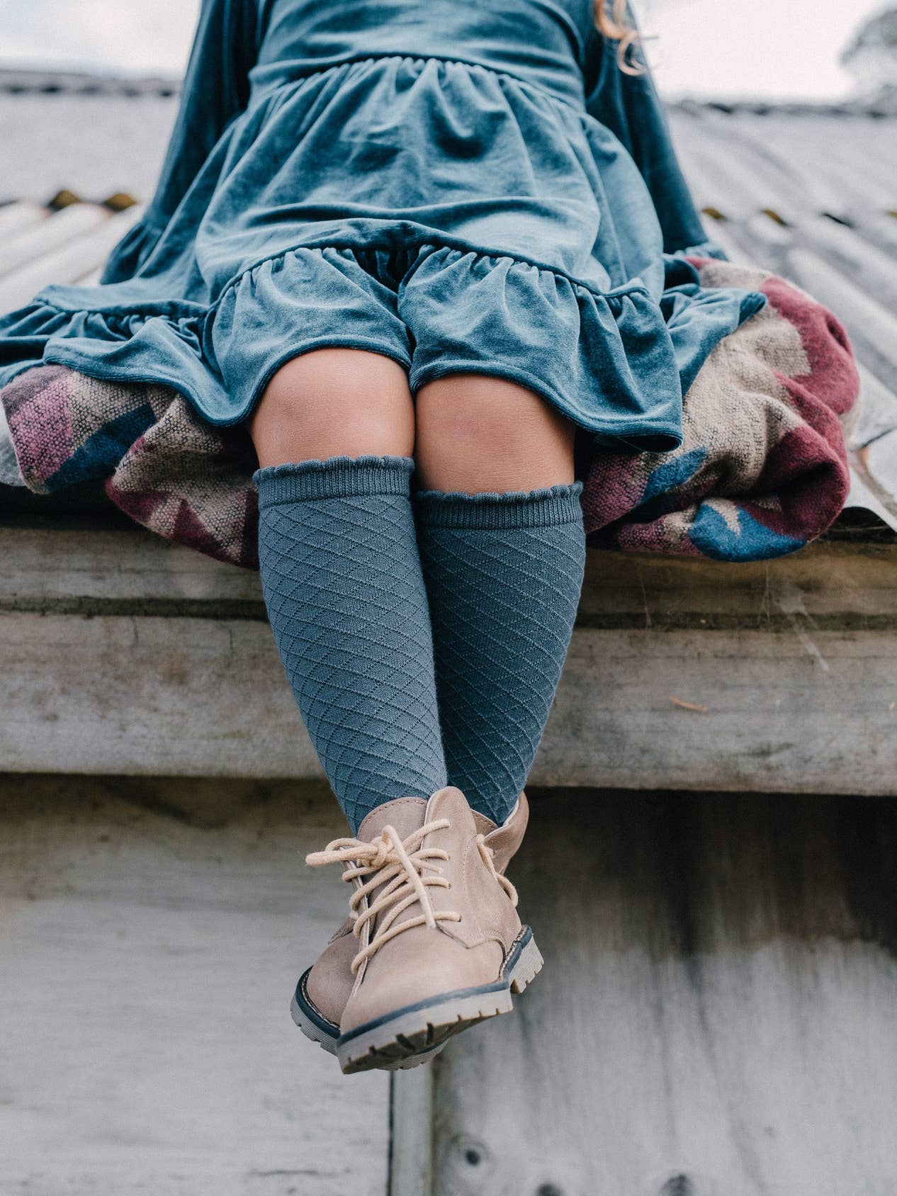 Picnic Knee-High Socks - Azure or Macaroon