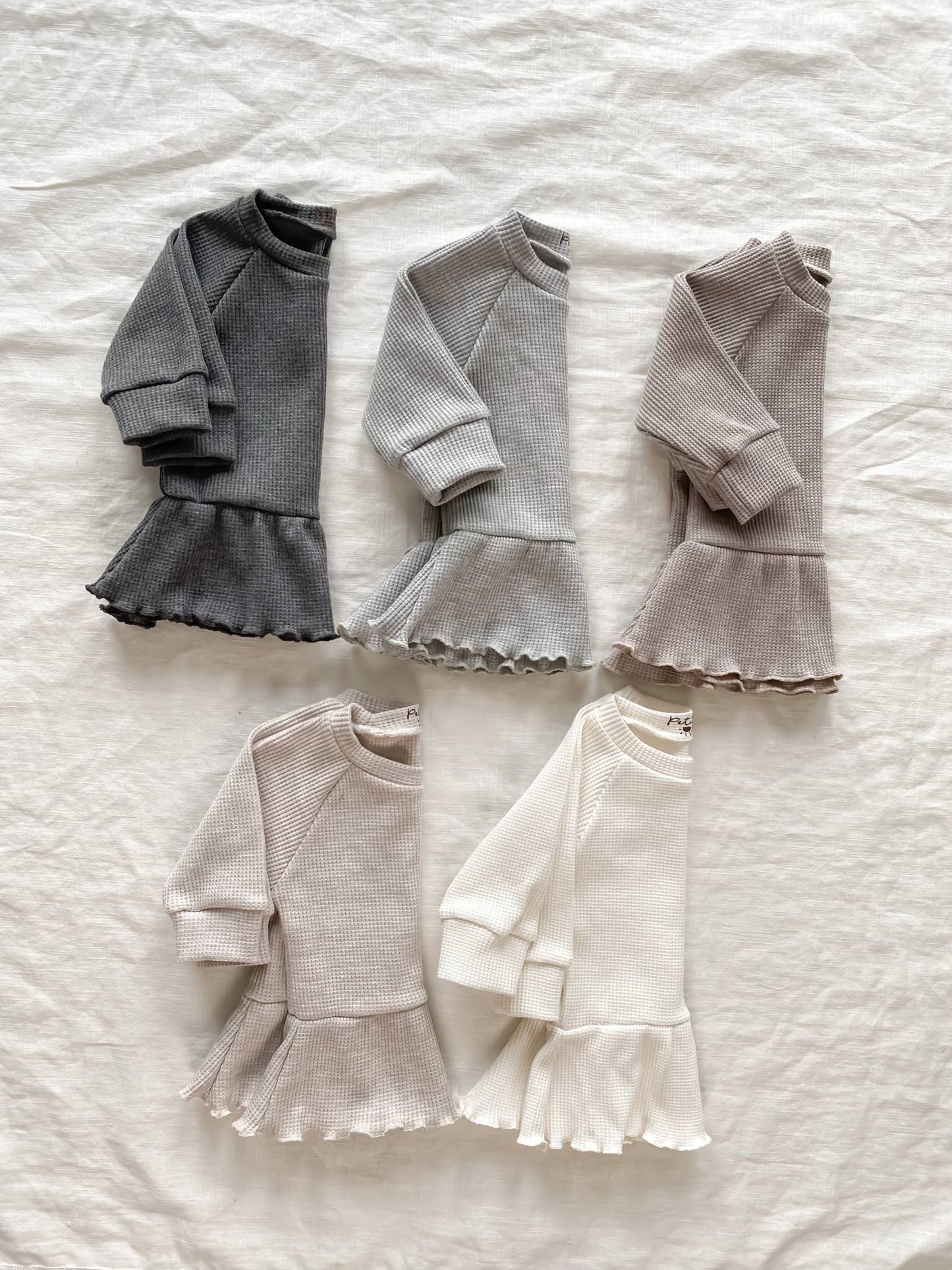 Ivory Waffle Baby Ruffle Hem Dress