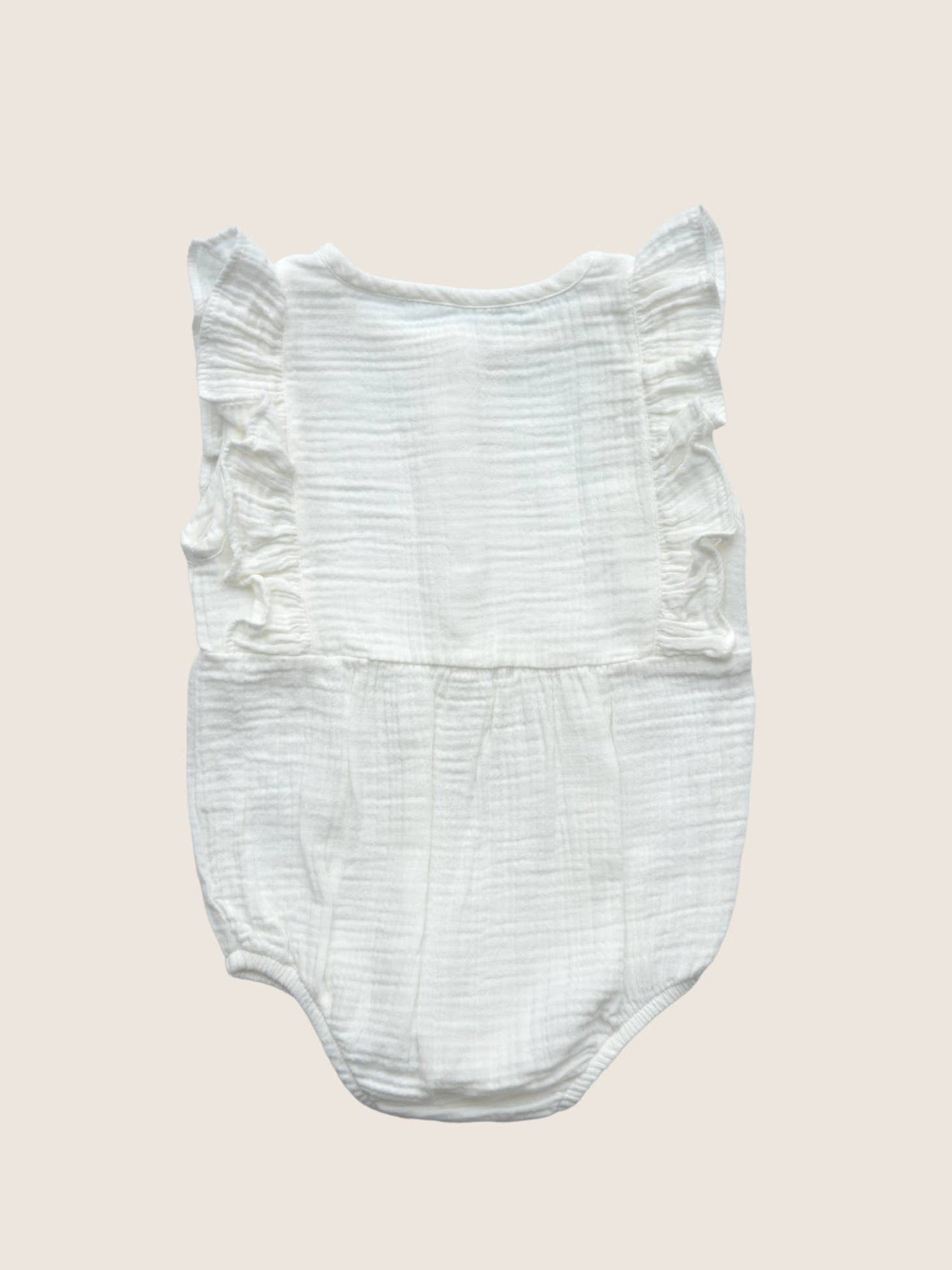 White Ruffle Trim Muslin Bodysuit