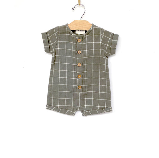 City Mouse Studio - Short Button Romper - Windowpane