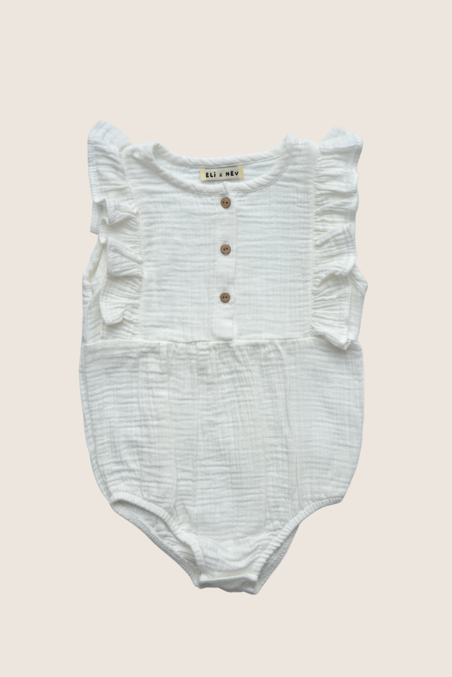 White Ruffle Trim Muslin Bodysuit