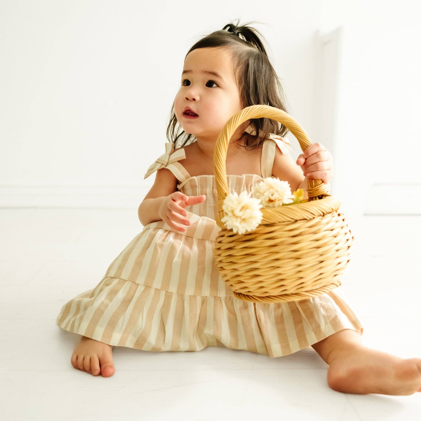 Makemake Organics - Organic Tiered Strap Dress - Beige Stripes
