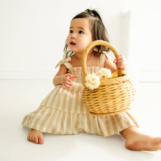 Makemake Organics - Organic Tiered Strap Dress - Beige Stripes