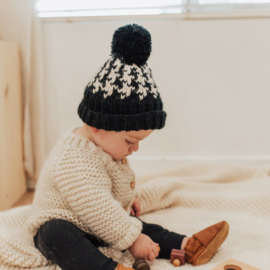 Houndstooth Hand Knit Beanie Hat
