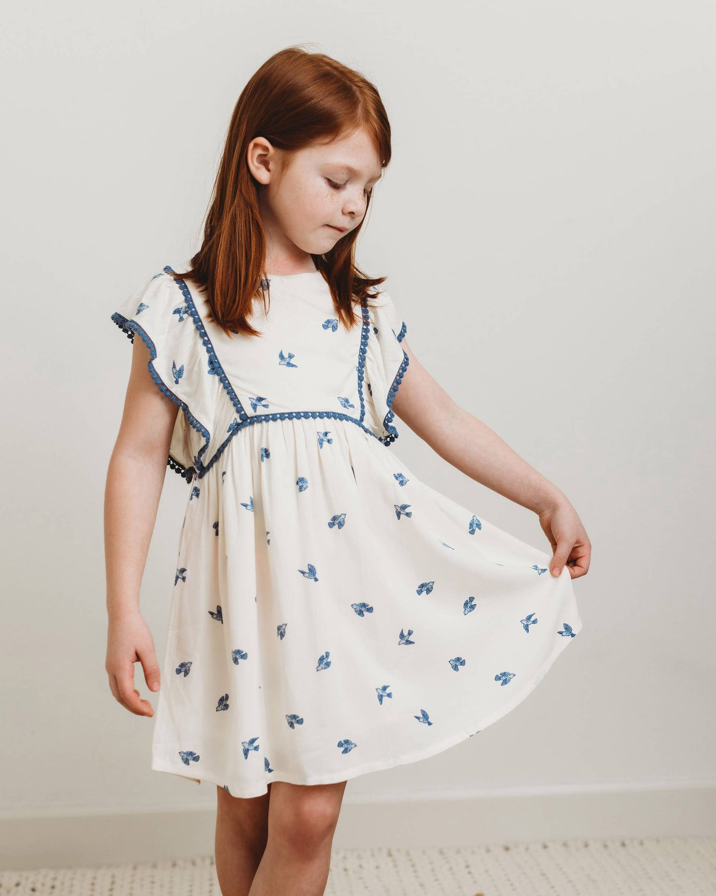 City Mouse Studio - Flutter Sleeve Dress- Bluebirds