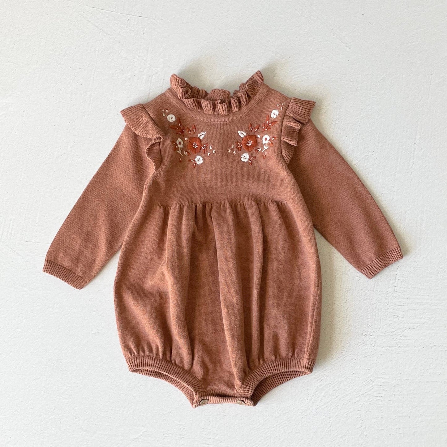 Cinnamon Floral Embroidered Bubble Baby Romper