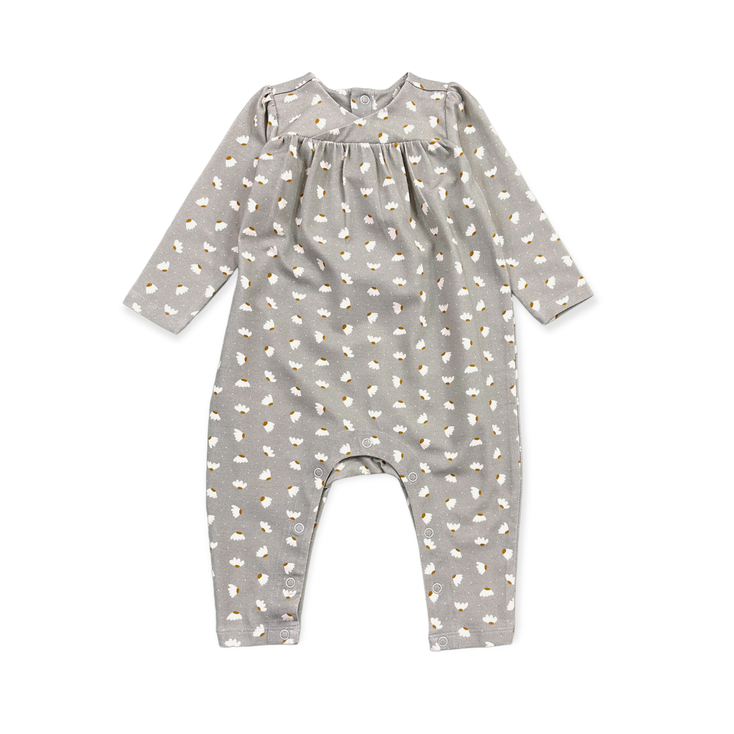 Grey Floral Kimono Neck Baby Jumpsuit
