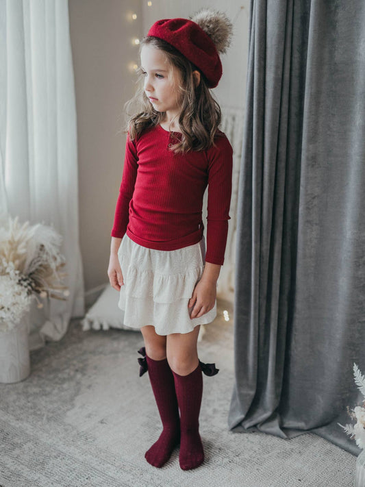 Willow Long Sleeve Henley Cotton Top - Storybook Red