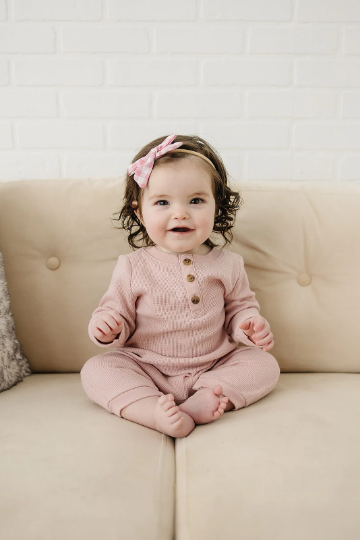 Skinny Gingham Cotton Bow Headband - Blush or Neutral
